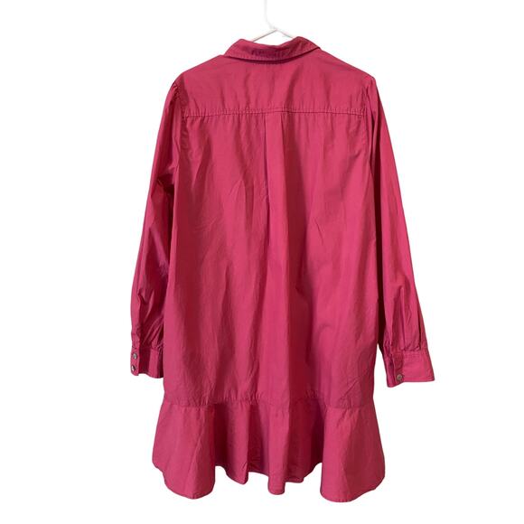 Quince Poplin Drop Waist Shirt Dress Large 100% Organic Cotton Pink Preppy Chic - Picture 6 of 12